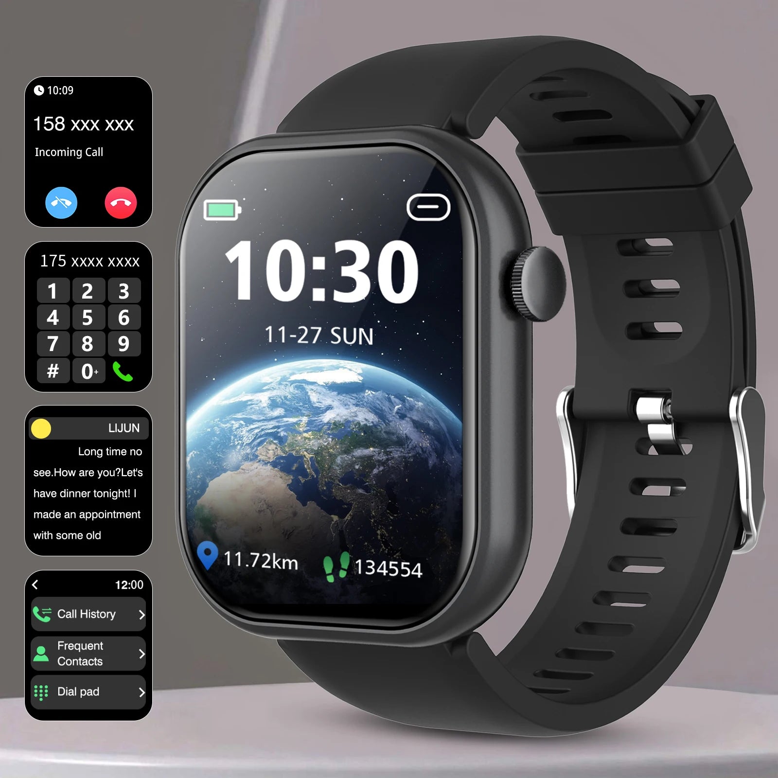 Smartwatch, Make and Receive Calls, Message Reminders, Custom Wallpapers, Suitable for Android and IPhone