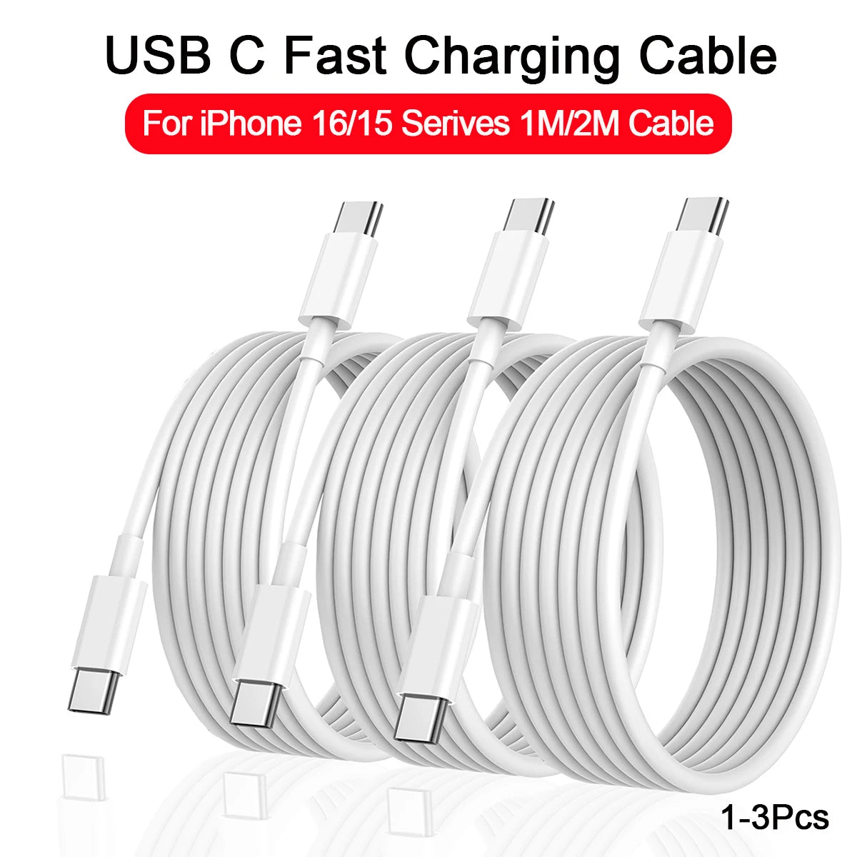 1-3Pcs 20W Fast Charing USB C Cable 3.3Ft/6.6Ft for iPhone 16 15 Plus Pro Max Samsung Xiaomi Phone Data Sync Charger Wire Cord
