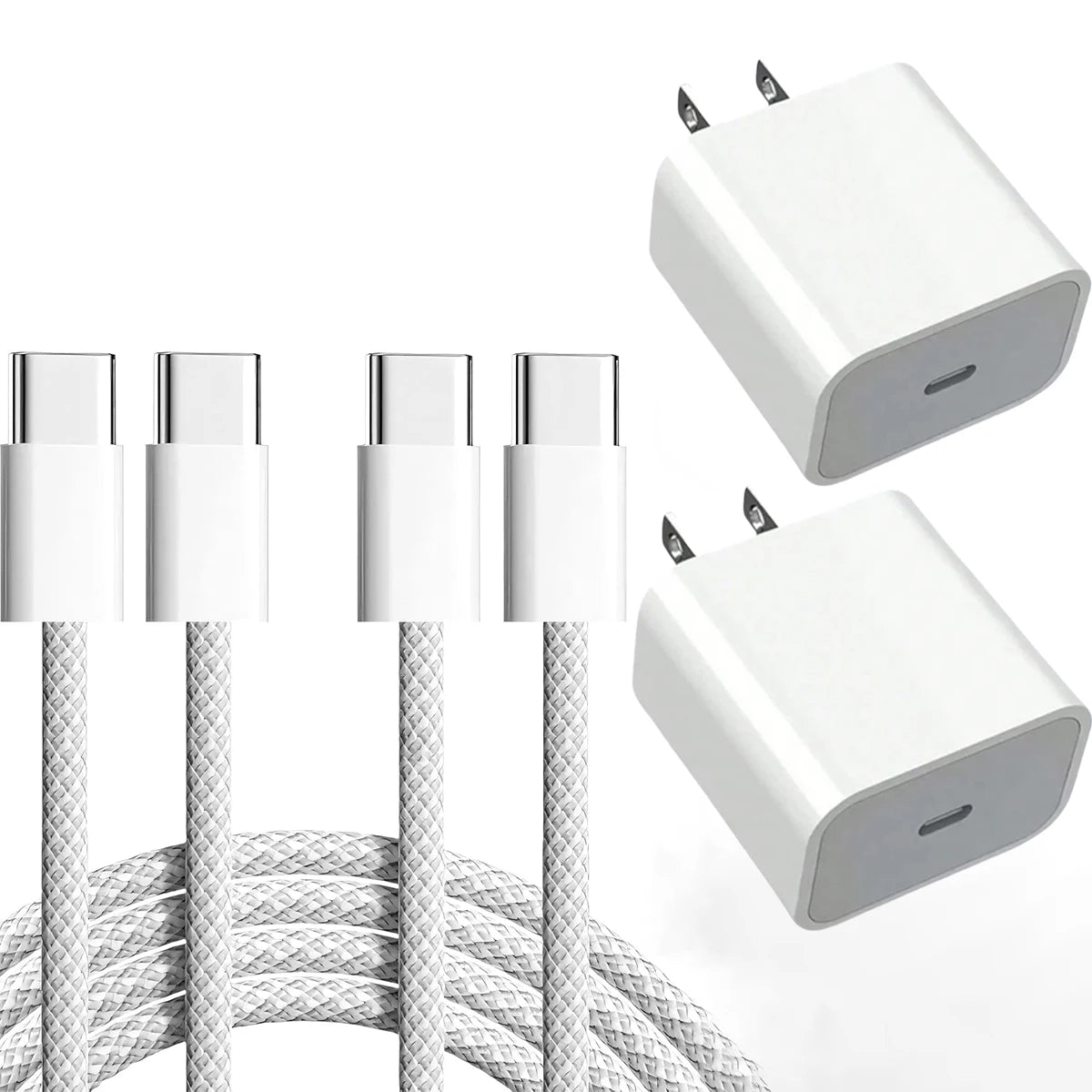 20W Fast Charger Set USB C Port Wall Charging 3.3Ft Type-C Braiding Data Cable for iPhone 16 15 Pro Max Plus ipad Samsung Xiaomi