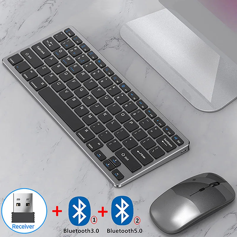 Portable Ergonomic Silent Wireless Keyboard Mouse Combo 2.4G Dual Mode Rechargeable Wireless Keyboard Mouse Set for PC/Desktop