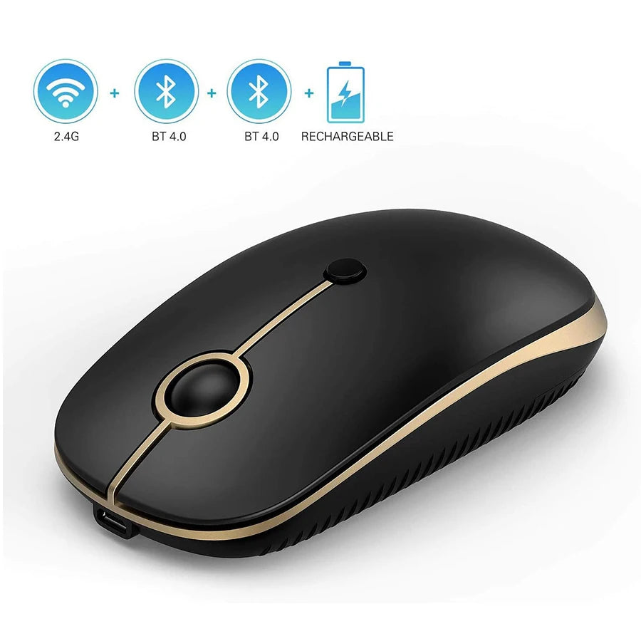 Wireless Bluetooth Mouse Rechargeable 2.4G Mice for iPad OS Laptop MacBook MacOS  PC WindowsAndroid 1000-1600-2400 DPI