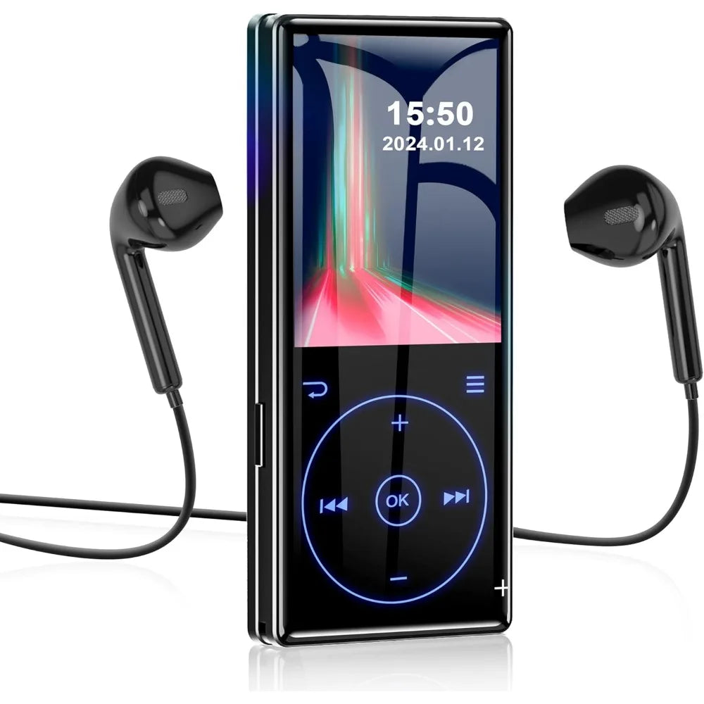 96GB MP3 Player with Bluetooth 5.0, HD Speaker 2.4" Screen Voice Recorder FM Radio, Supports 64GB, Includes Earphones & TF Card
